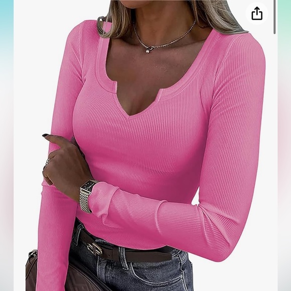 iGenjun Tops - iGENJUN Women's V-Neck Ribbed Long Sleeve Shirts Fitted Basic Slim Knit Top